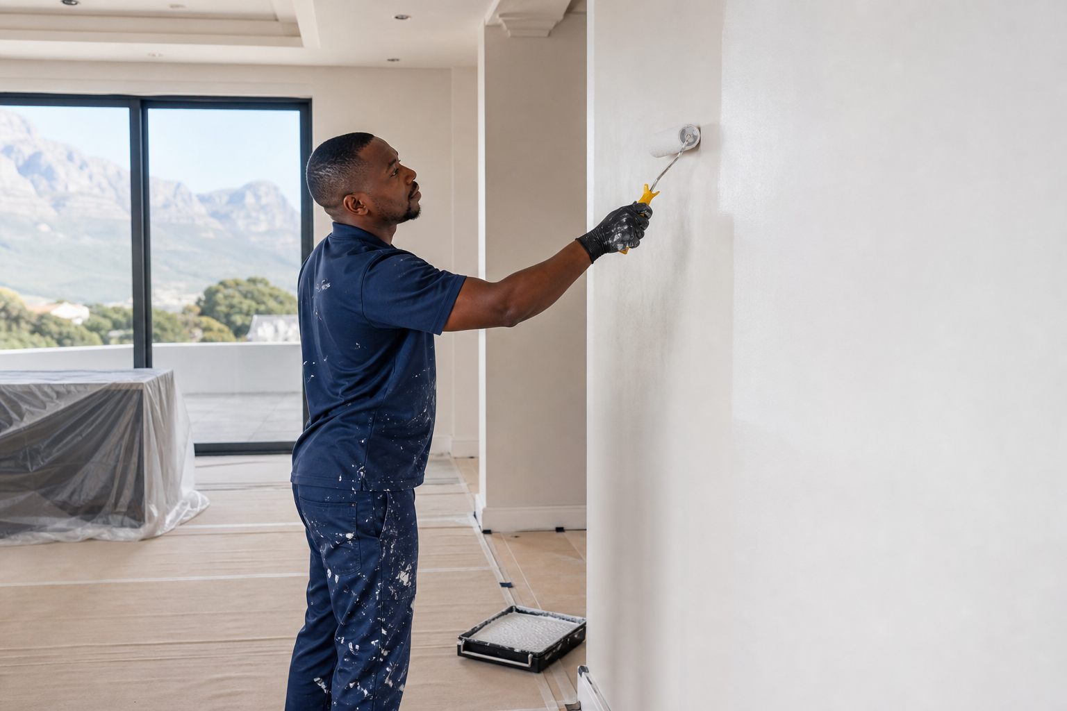 Professional painter applying a fresh interior wall finish